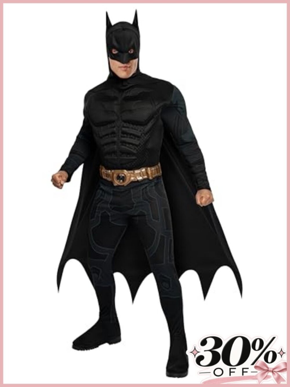 Adult Batman Dark Knight Costume Padded Jumpsuit Cape Belt Headpiece